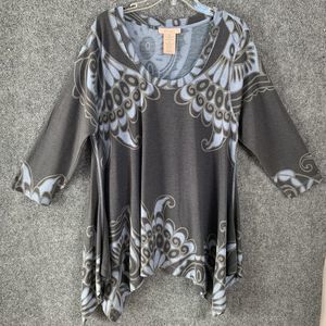 Philosophy Long Line Tunic Women XXL Stretchy Slinky Shark Bite Hem 3/4 Sleeve